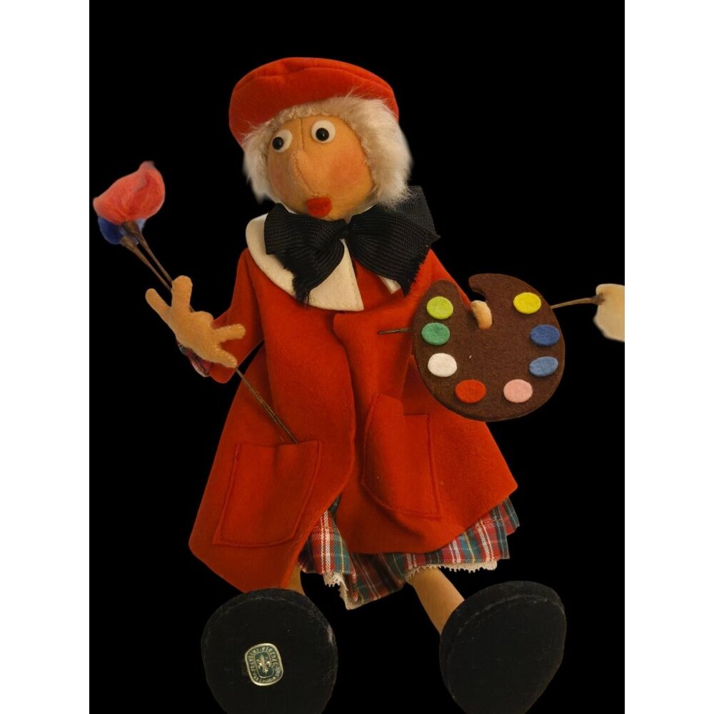 Handcrafted Frangini Firenze Artist Doll With Palette & Brush  Felt Figurine Red